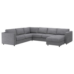 IKEA VIMLE  (ИКЕА ВИМЛЕ)  -  Чехол на угловой диван-кровать 5-местный с шезлонгом - Лейде серо-чёрный
