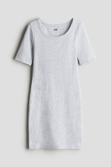 H&M Платье из хлопка в рубчик, серый