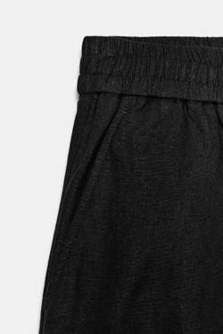ZARA ШОРТЫ ИЗ СМЕСОВОГО ЛЬНА С ЭЛАСТИЧНЫМ ПОЯСОМ, ЧЕРНЫЙ