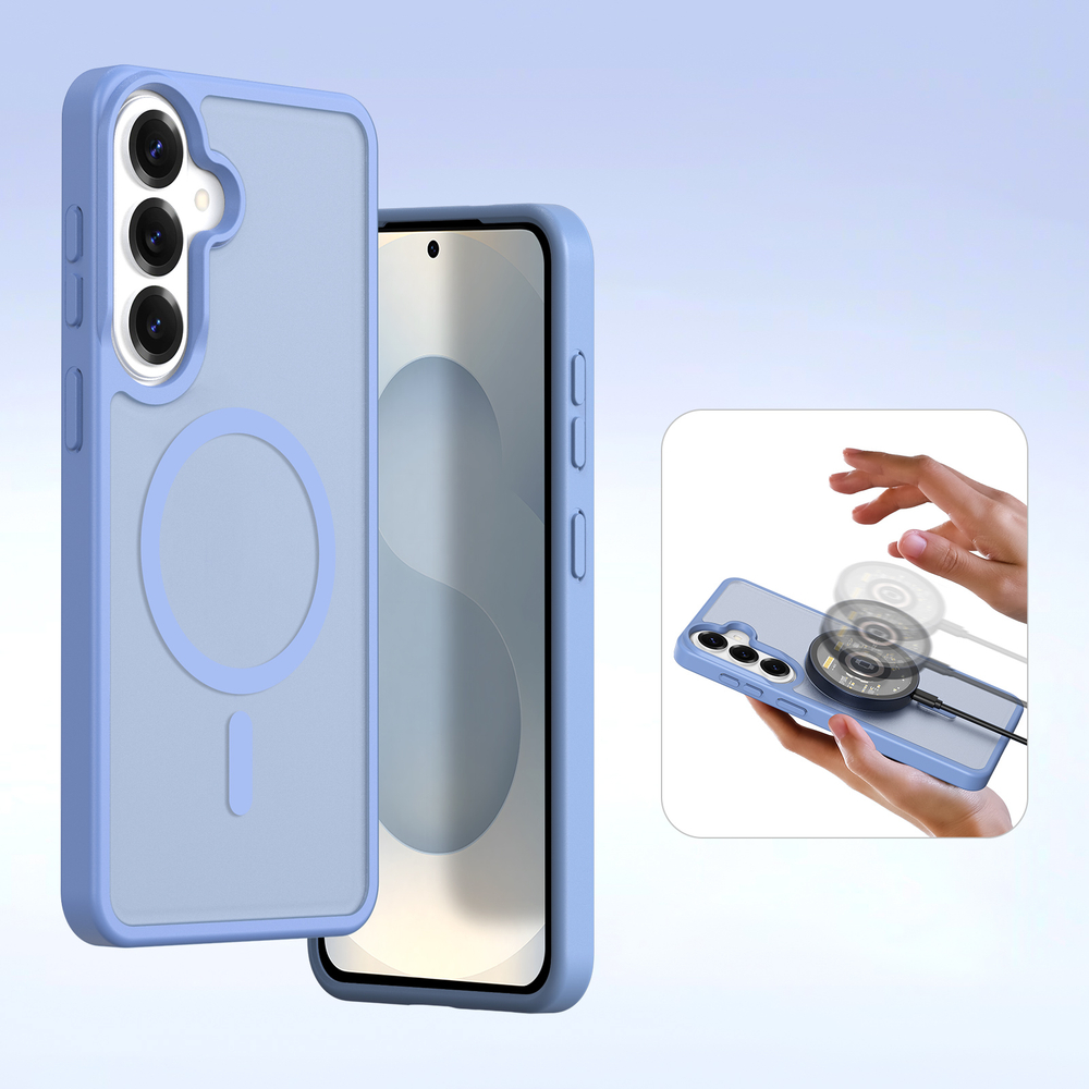 Чехол кошелек с MagSafe из кожи светло-синего цвета для Samsung Galaxy S26+ Плюс, серия Lawa Series от Dux Ducis