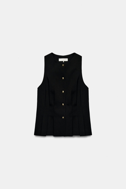 ZARA ЖИЛЕТ СО СКЛАДКАМИ, ЧЕРНЫЙ