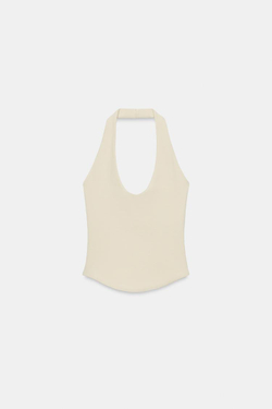 ZARA ТОП С ГОРЛОВИНОЙ ХАЛТЕР И ЗАКРУГЛЕННЫМ НИЗОМ, ЖЕЛТЫЙ