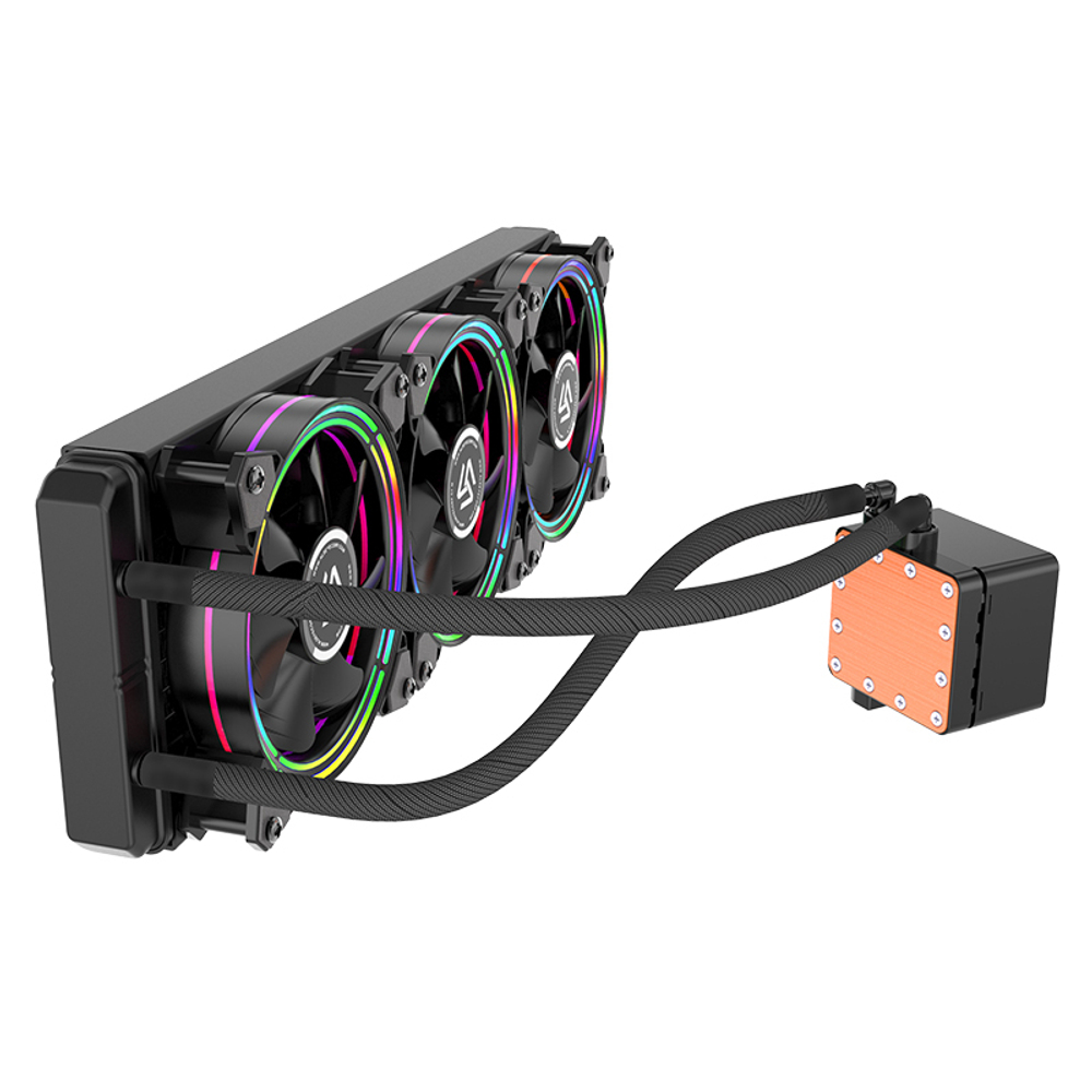 Жидкостное охлаждение Alseye H360, 3х120мм, 800~2000rpm, 4-pin, Al, черный/RGB, 3 секции, 45.2CFM, 35.2дБ, INTEL 1200/115x/775/2066/2011/1366, AMD AM5/AM4/AM3(+)/AM2(+)FM1 (AS.02.02.0023)