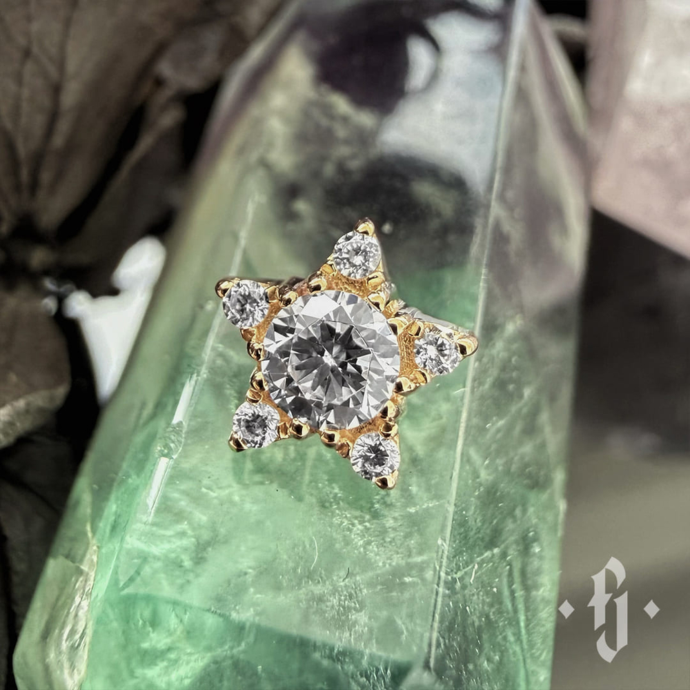Накрутка "Crystal Star" - Желтое золото - White CZ