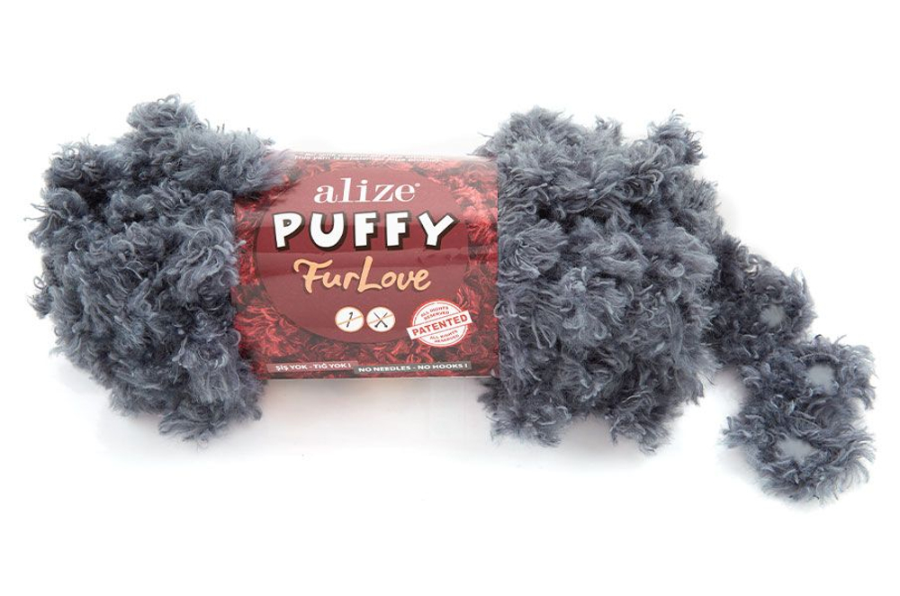 Пуффи Фурлав (Puffy Furlove) пряжа Alize 100% полиэстер 5х100г/6,3м (87 угольный серый)