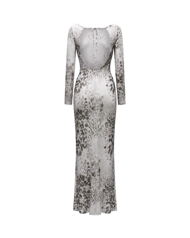 Монет макси (Monet maxi), платье макси из молочной сетки с анималистичным принтом