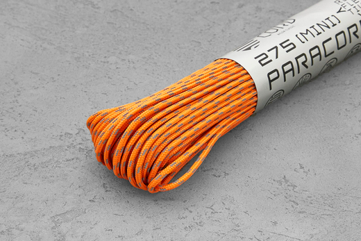 Паракорд 275 светоотражающий "Neon orange ref", 1 метр