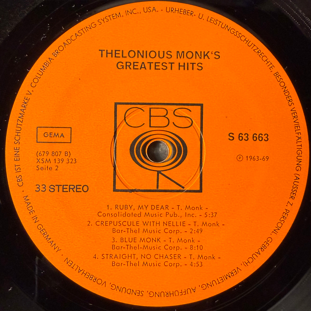 Thelonious Monk ‎– Monk's Greatest Hits (Германия 1969г.)