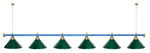 Лампа STARTBILLIARDS 6 пл. (плафоны зеленые,штанга зеленая,фурнитура золото)
