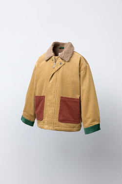 ZARA ВЕЛЬВЕТОВАЯ КУРТКА COLORBLOCK С МЕХОВОЙ ПОДКЛАДКОЙ, ГОРЧИЧНЫЙ