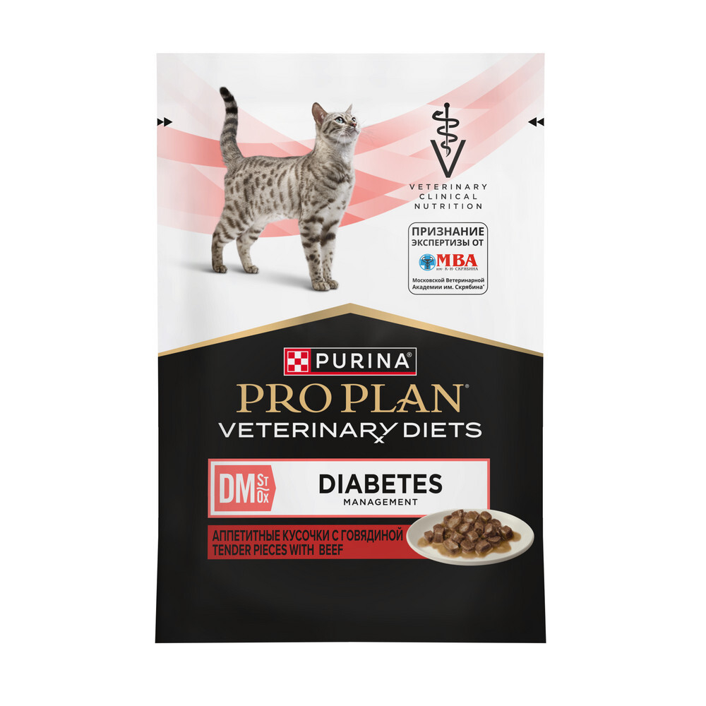 Паучи PRO PLAN VETERINARY DIETS DM St/Ox Diabetes Management для кошек при диабете с говядиной 85 г