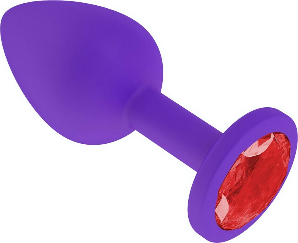 Маленькая фиолетовая пробка с красным кристаллом ONJOY Silicone Collection (Цвет: фиолетовый с красныи)