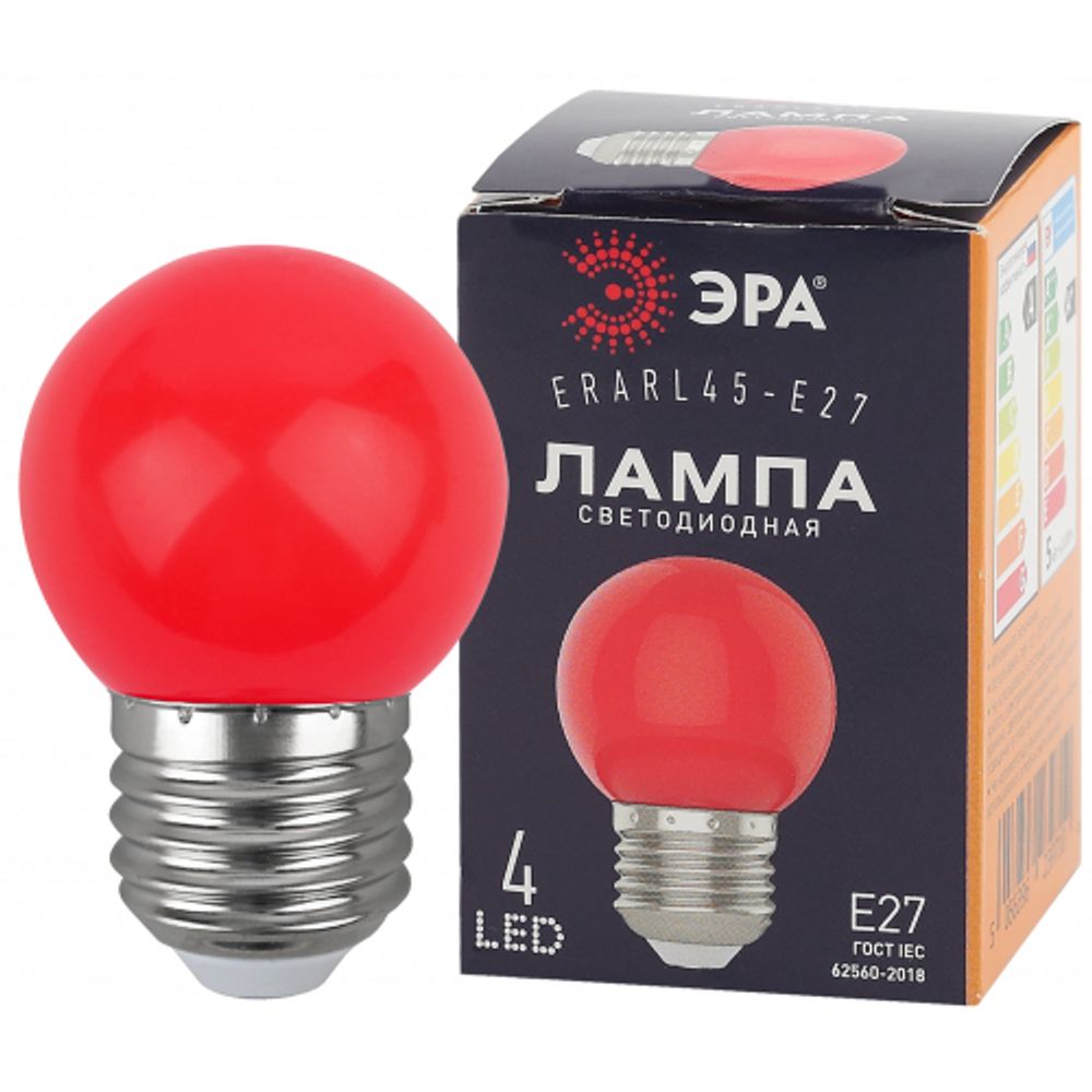 Лампочка светодиодная ЭРА STD ERARL45-E27 E27 / Е27 1Вт шар красный для белт-лайт | Без бренда