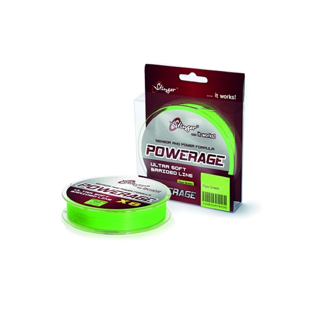 Плетеный шнур PowerAge X8 100 м, Fluo Green, 0,24 мм