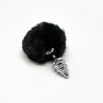 Серебристая анальная пробка с черным хвостиком Metal Anal Fluffly Twist Plug S (Цвет: серебристый с черным)