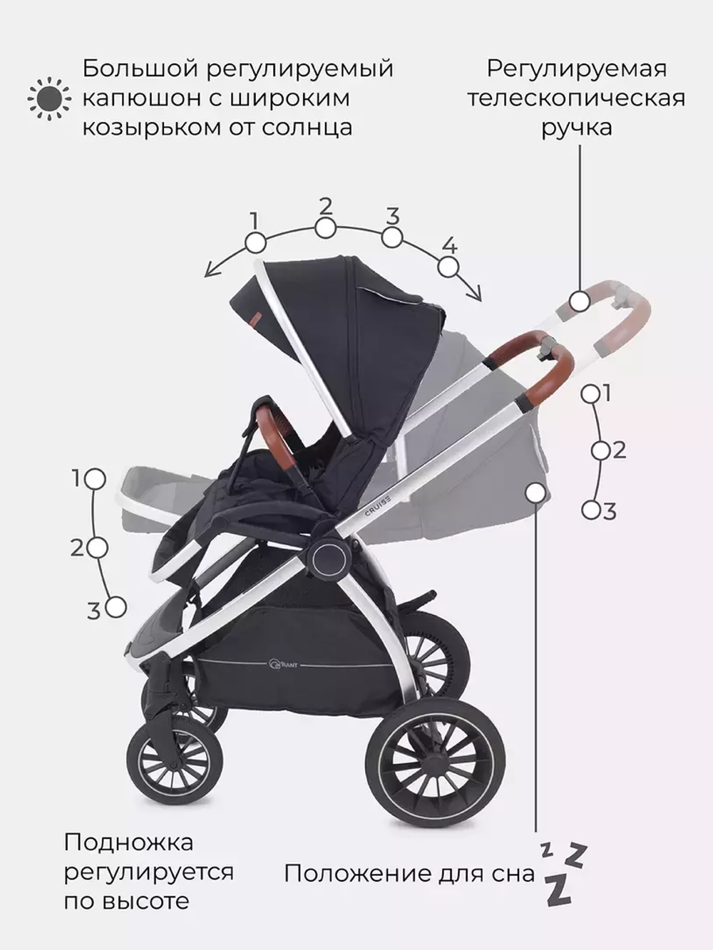 Коляска детская 2-в-1 "CRUISE" RA320 Midnight Black