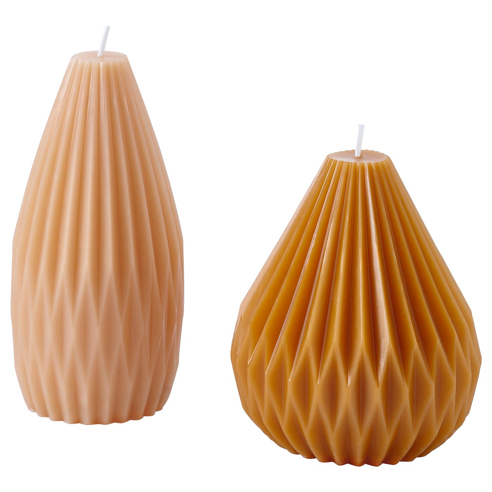 IKEA HÖSTAGILLE  (ИКЕА ХЁСТАГИЛЛЕ)  -  Свеча-столбик без аромата, 2 шт. - светло-бежевый/ярко-бежевый