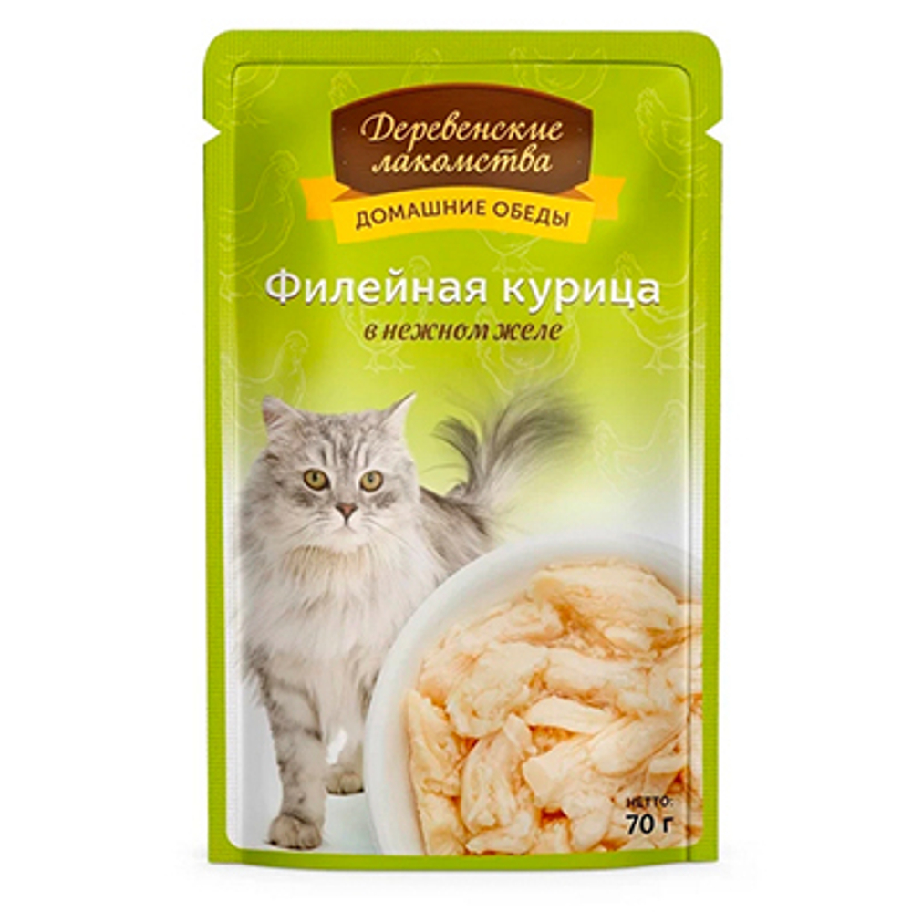Деревенские Лакомства Пауч для кошек Филейная Курица в желе, 70гр