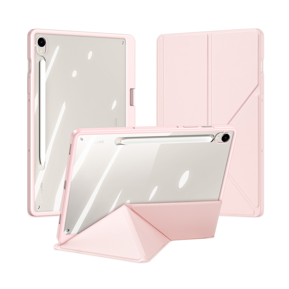 Чехол книжка розового цвета от Dux Ducis для Samsung Galaxy Tab S9, Tab S9 FE и Tab S10 FE, серия Magi Series Case, с держателем Pencil и функцией автоматического перехода в спящий режим