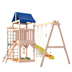 Детская площадка неокрашенная Fun Land с сеткой стенкой и плетенным креслом