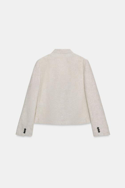 ZARA ПРЯМОЙ БЛЕЙЗЕР ИЗ СМЕСОВОГО ЛЬНА С ВЫТАЧКАМИ, ПЕСОЧНЫЙ МЕЛАНЖ