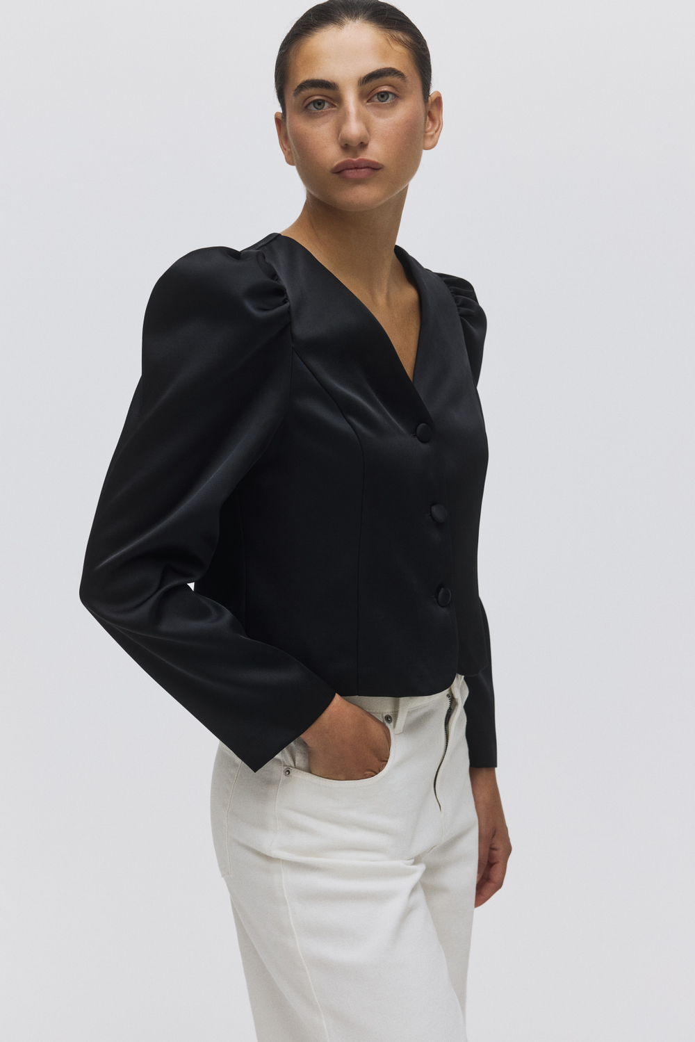 Блузка с пышными рукавами — Чёрный - H&M