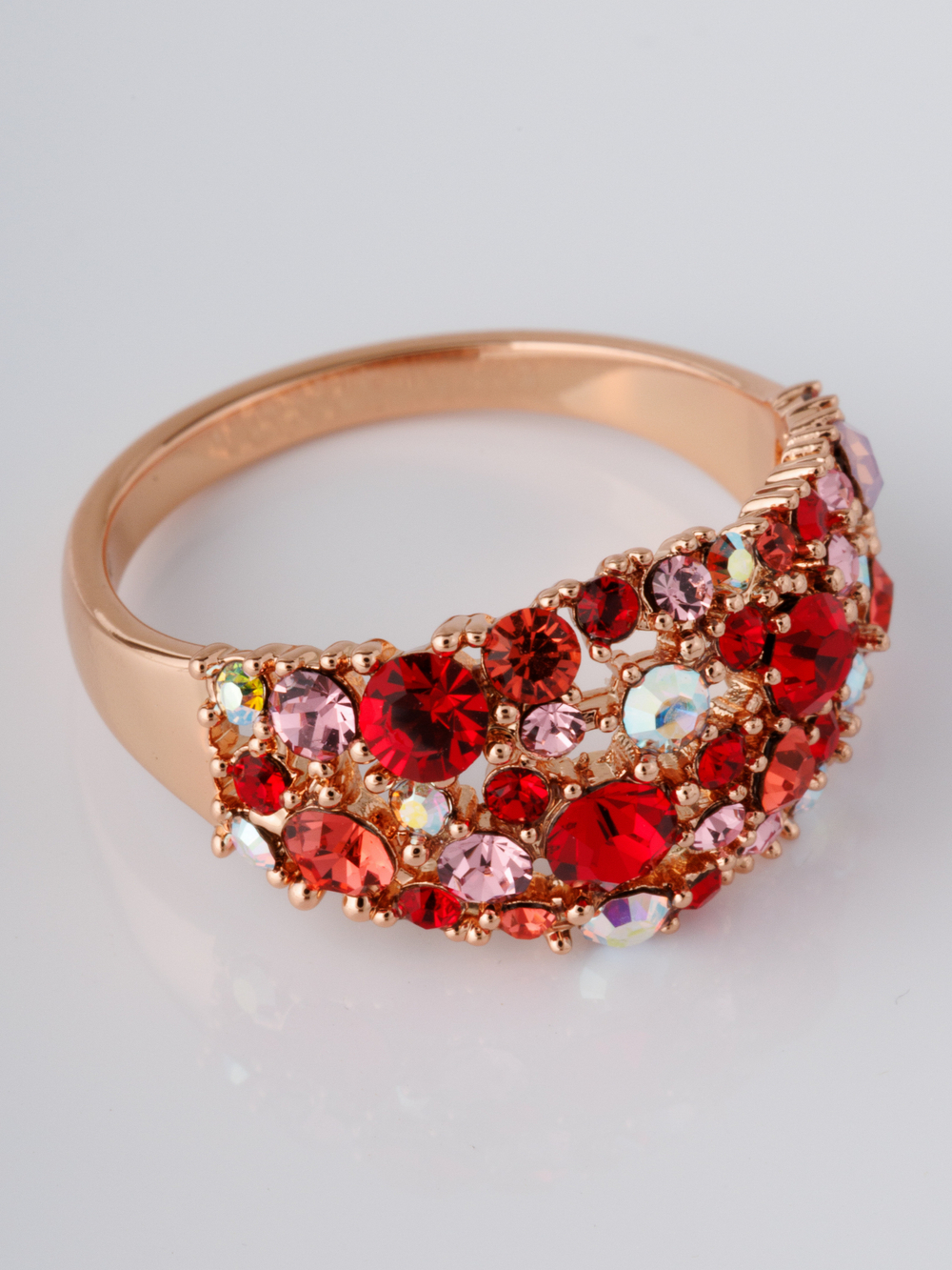 Позолоченное кольцо Россыпь из красных камней Swarovski