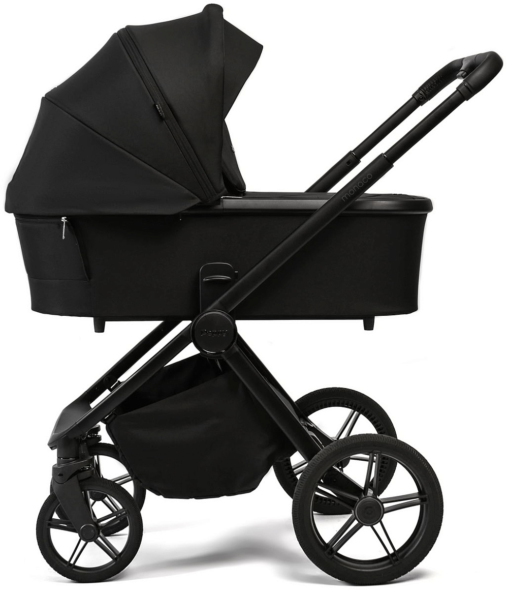 Детская коляска Peppy Monaco 3 в 1 с автокреслом First Black (черный), рама черная матовая