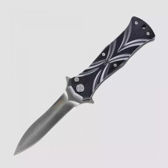 Нож -кинжал,скл.фикс."Tighe DYE"ст.AUS8 58-59HRC,кл.серый,гарда,рук.метал.сер.гравиров.кнопочн.фикс-р,клипса