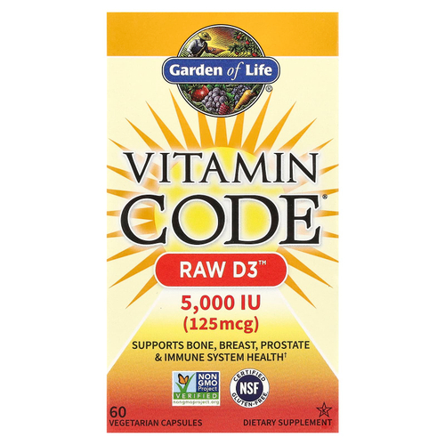 Garden of Life, Vitamin Code, Raw D3, 5000 МЕ, 60 вегетарианских капсул