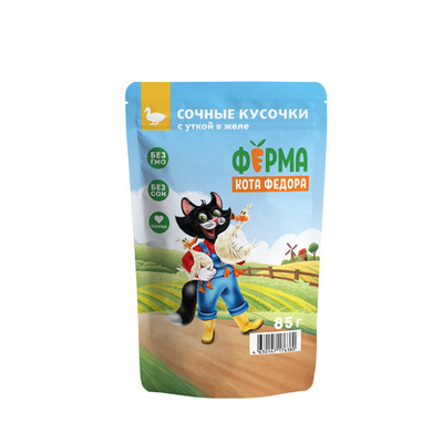 Влажный корм Ферма кота Фёдора сочные кусочки в желе для кошек с уткой 24 шт по 85г