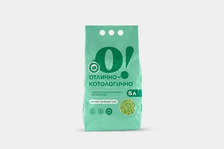 О! ОТЛИЧНО-КОТОЛОГИЧНО Наполнитель для кошек растительный "Зеленый чай" 5 л