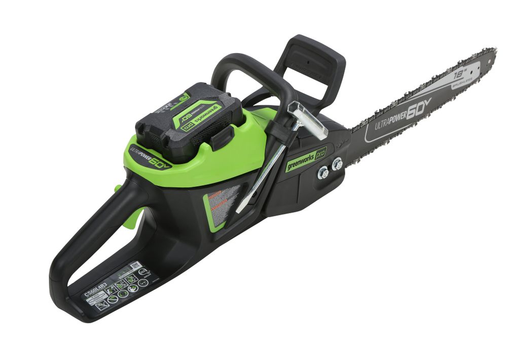 Цепная пила аккумуляторная Greenworks GD60CS25k5 Арт. 2008907U2G, 60V, 40 см, бесщеточная, 2500 Вт, с 2хАКБ 5 Ач. и ЗУ
