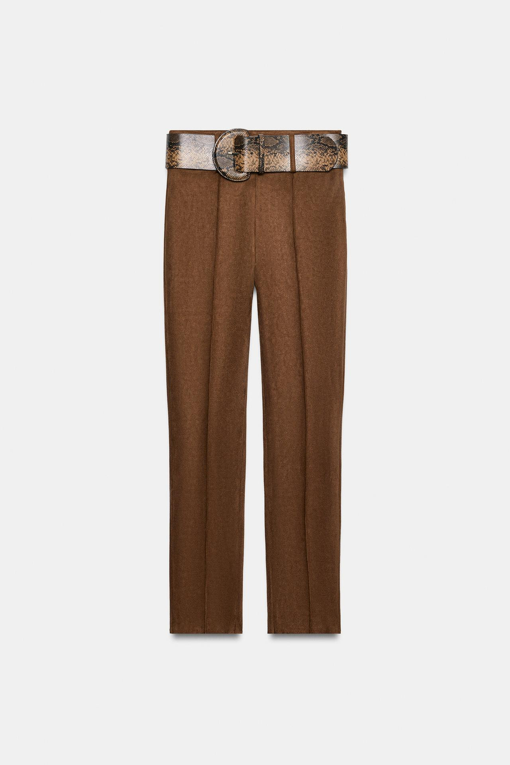 ZARA ЛЕГИНСЫ ПОД ЗАМШУ С ПОЯСОМ, МЯГКИЙ КАШТАНОВЫЙ