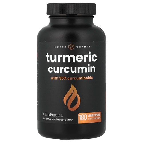 NutraChamps, куркумин из куркумы, 180 веганских капсул