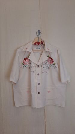 Рубашка с Красными Розами/Red Rose Short Sleeve Shirt белая