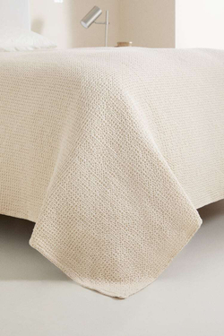 ZARA HOME ВАФЕЛЬНОЕ ПОКРЫВАЛО, ЭКРЮ