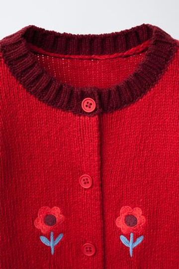 ZARA КАРДИГАН С ВЫШИТЫМИ ЦВЕТАМИ, КРАСНЫЙ