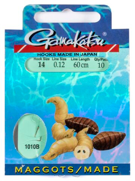 Крючки с поводком Gamakatsu BOOKLET MAGGOTS 1010B разм. 14-0.12мм 60см 10шт.