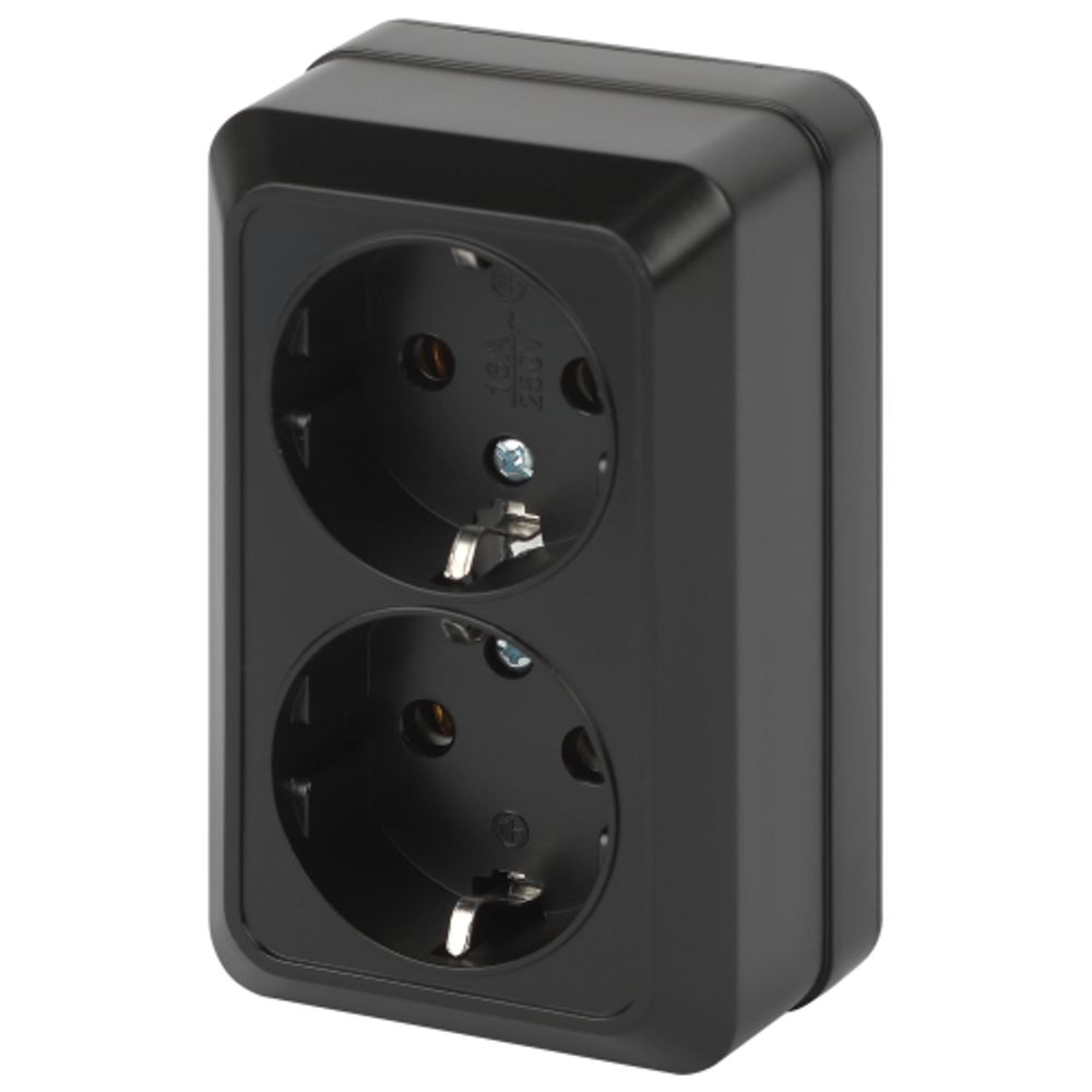 Розетка Intro Quadro 2-204-05 двойная с заземлением 2х2P+E Schuko 16А-250В IP20 ОУ антрацит | Intro Quadro