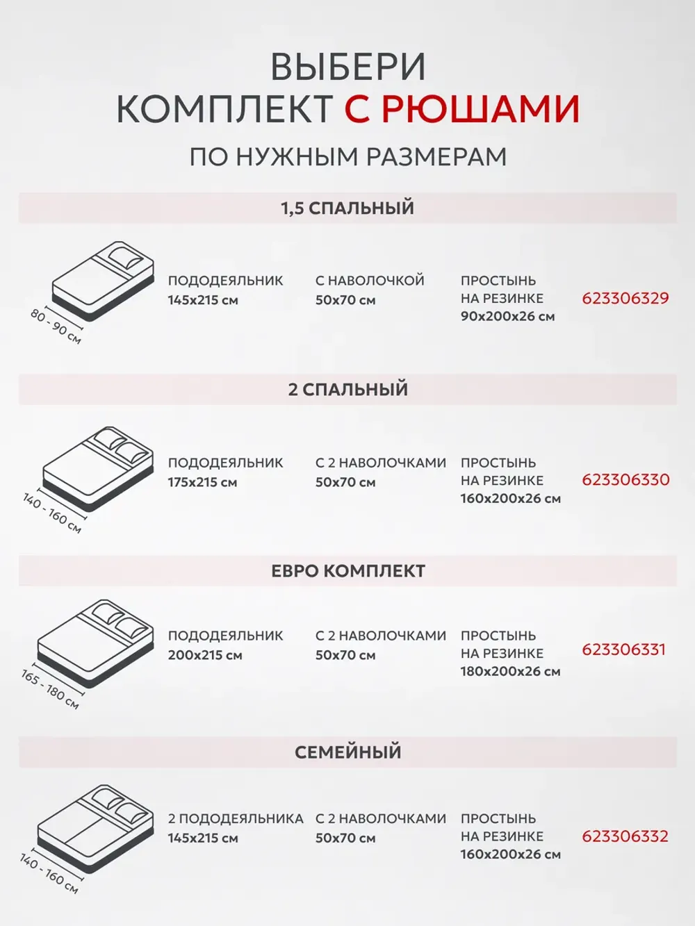 Постельное белье 1,5сп наволочка с рюшами 50х70 поплин