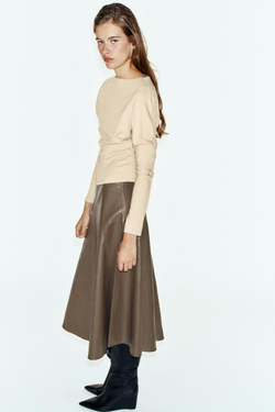 ZARA ФУТБОЛКА ОБТЯГИВАЮЩАЯ С ДЛИННЫМИ РУКАВАМИ, БЕЖЕВЫЙ МЕЛАНЖ