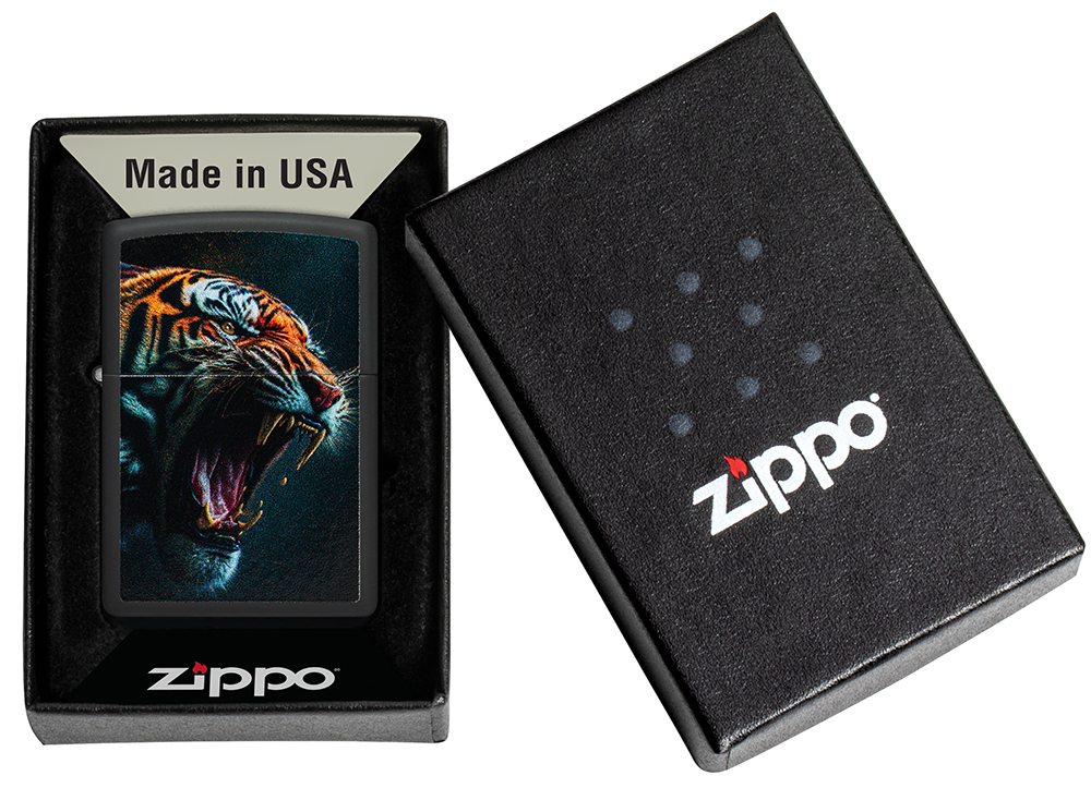 Зажигалка ZIPPO Tiger Roar Design с покрытием Black Matte, латунь/сталь, черная, 38x13x57 мм, шт