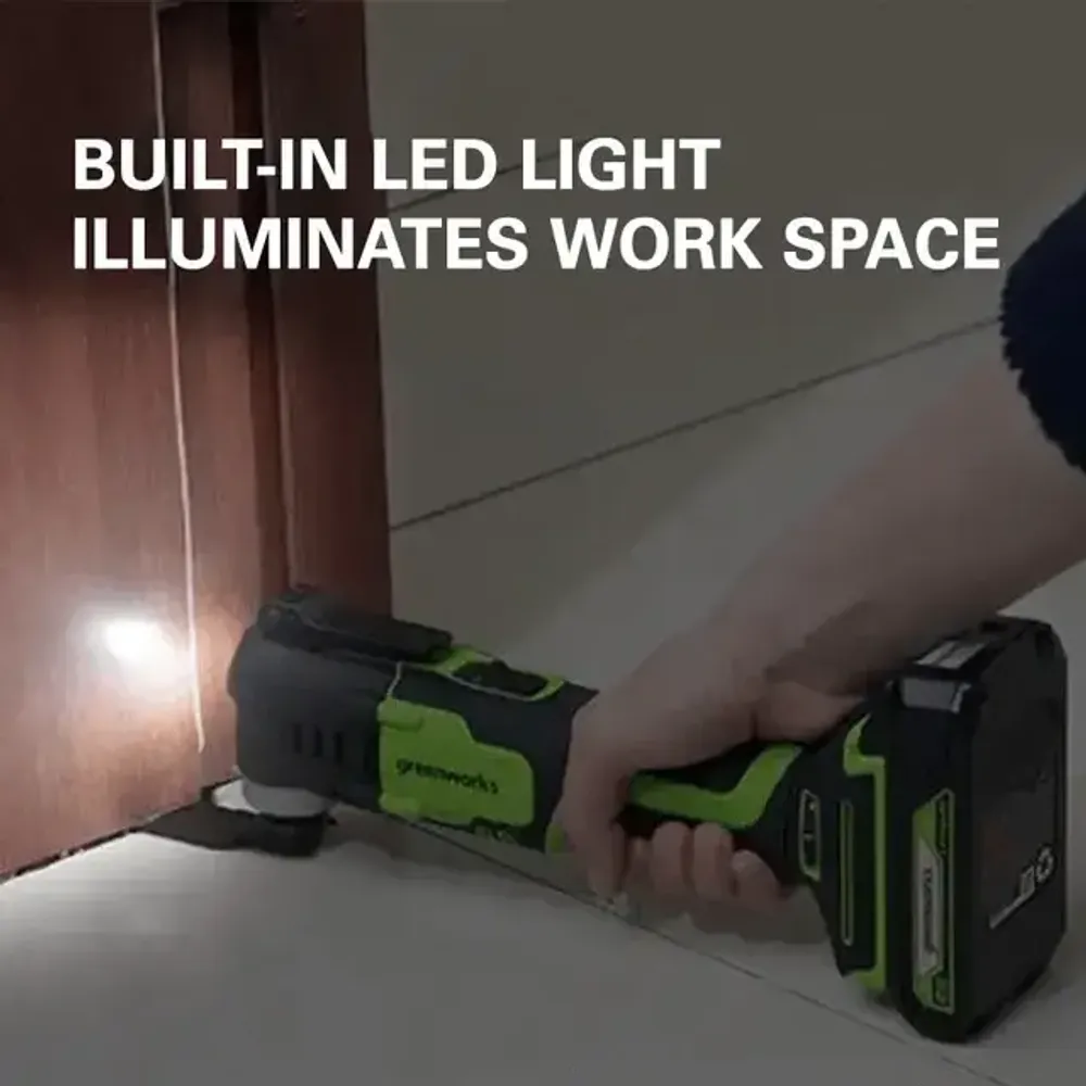 Аккумуляторный реноватор Greenworks G24MT, QOIS, 5000-18000/мин, 3,2°, LED, оснастка 13 шт, 1x2Ач,ЗУ,кор