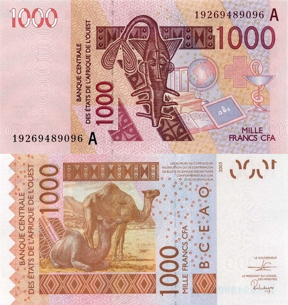 Кот-д-Ивуар 1000 франков КФА 2003-2023 Верблюд UNC