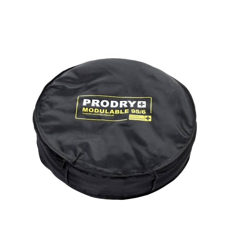 Подвесная сушилка prodry modulable 95х6 в сложенном виде, упакованная в круглую черную сумку с логотипом