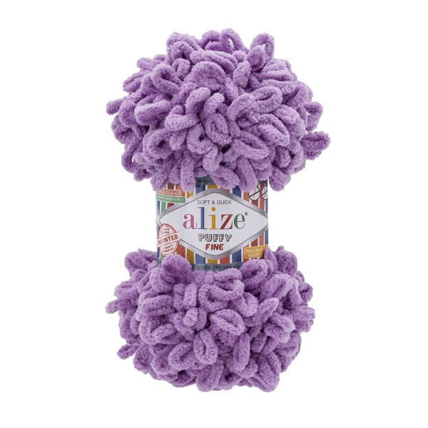 Пряжа Alize (Ализе) Puffy Fine / уп.5 мот. по 100 г, 14м, 166 лавандовый
