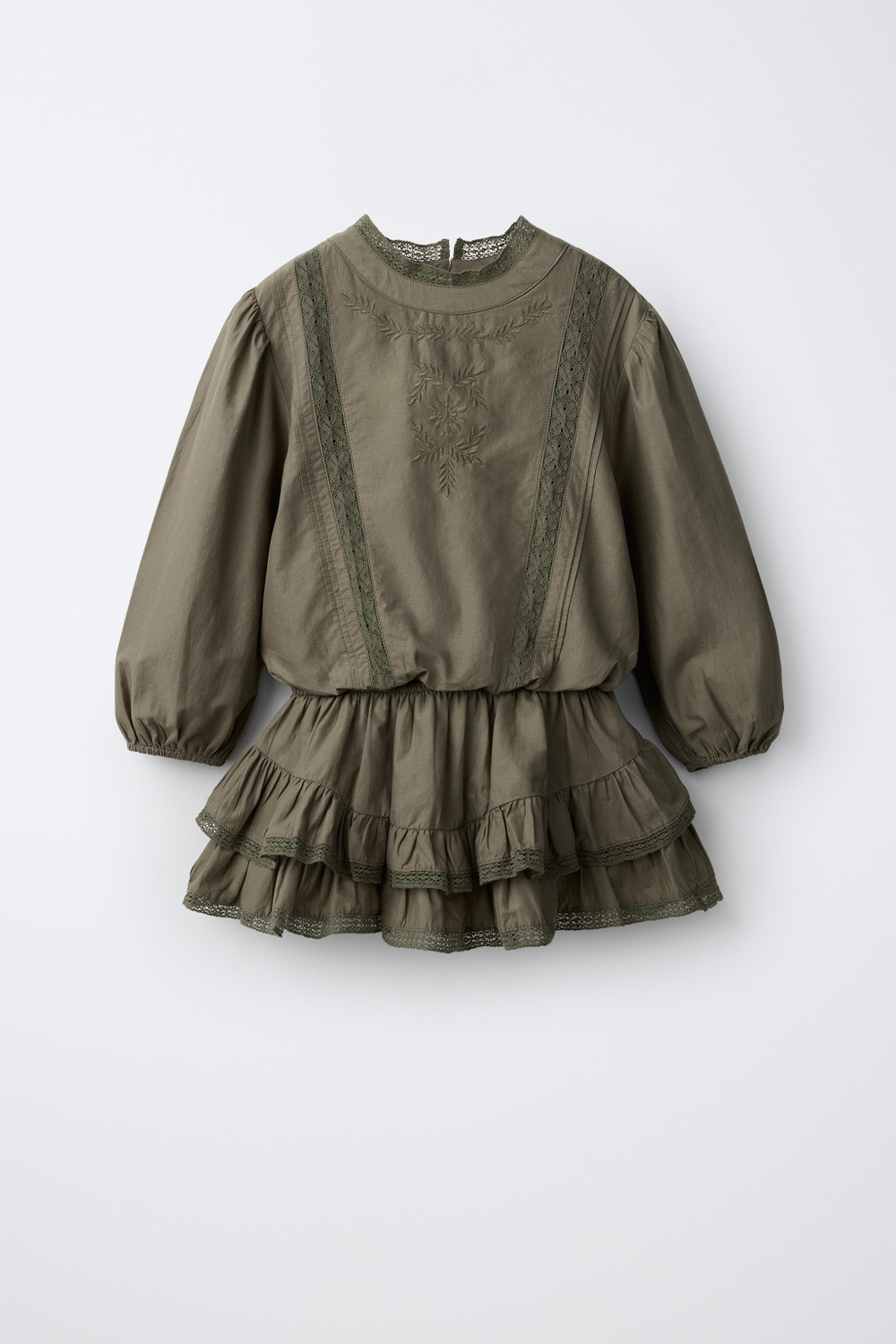 ZARA ПЛАТЬЕ В СТИЛЕ БОХО С КРУЖЕВОМ, ХАКИ