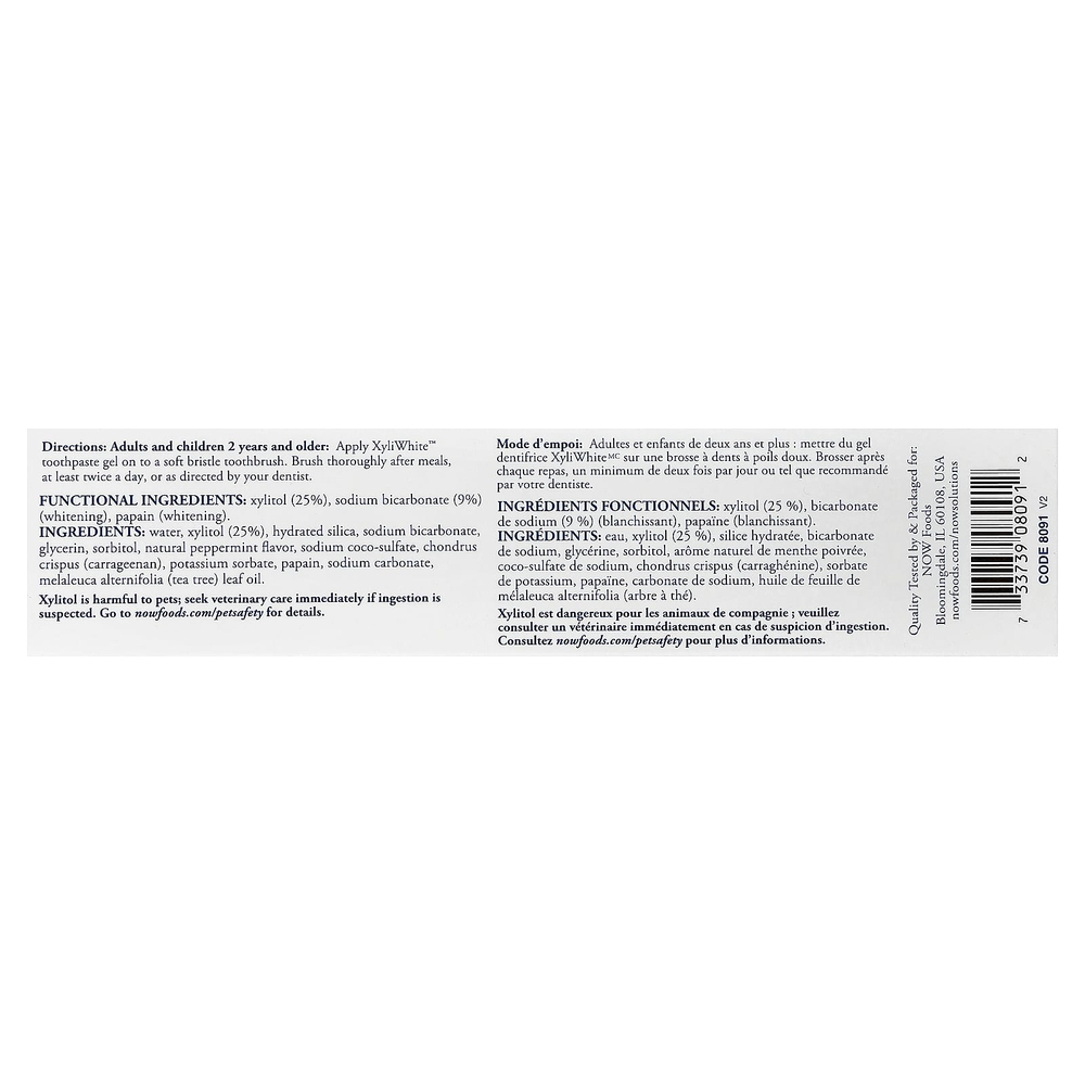 NOW Foods, Solutions, XyliWhite™, зубная паста-гель с пищевой содой, платиновая мята, 181 г (6,4 унции)
