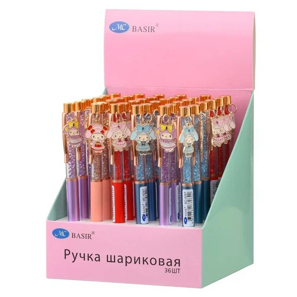 Ручка шариковая, автоматическая, Basir, синие чернила, серия "ЗАЙЧИХА", разноцветный корпус, 36 шт